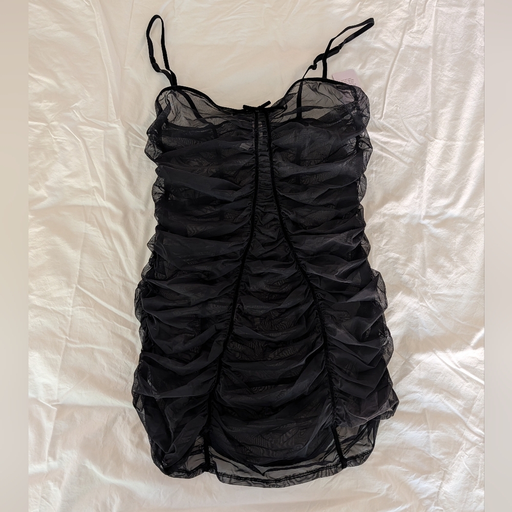 NWT Auden Teddy - Sexy Black Mesh Ruched Ruffled Lingerie - Size Large